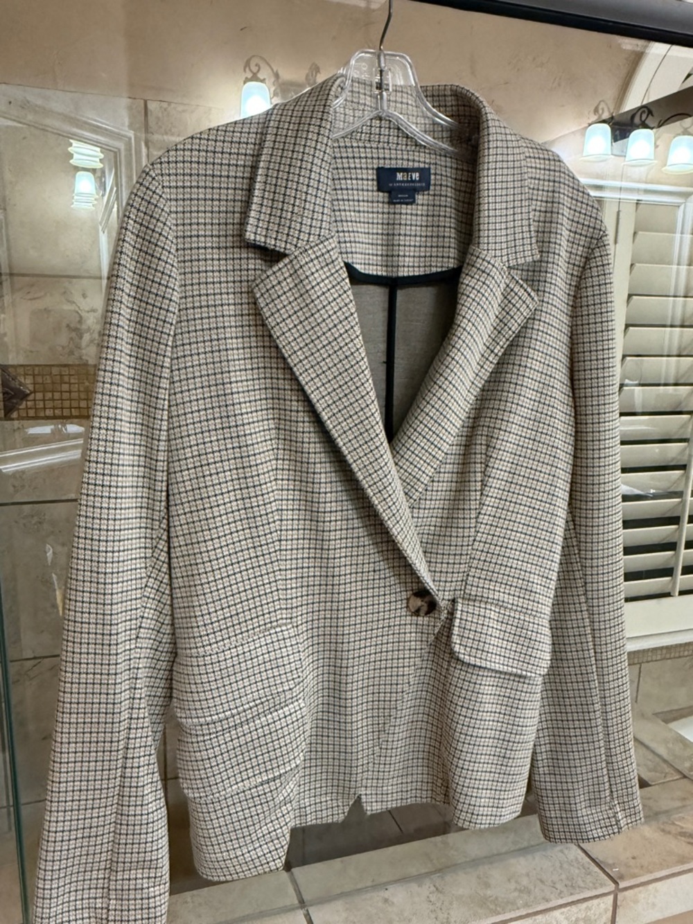 Anthropologie Beige and Black Checked Blazer